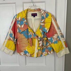 TRACY FEITH for Target Floral Cropped Denim Jacket Size Large Pastels Streetwear